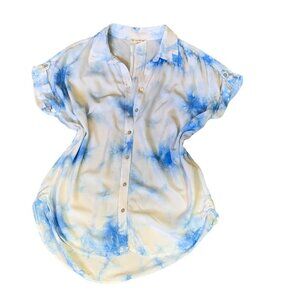 Jane and Delancey Tie Dye Short Sleeve Button Up Top Sz M Blue & White #355G